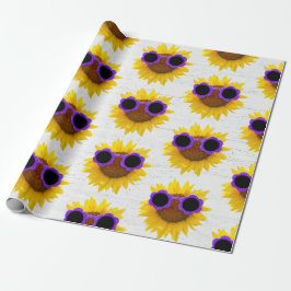 Lila Sonnenbrille auf Sonnenblumen Geschenkpapier