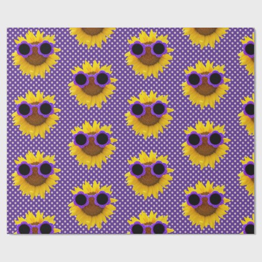 Lila Sonnenbrille auf Sonnenblumenpapier Geschenkpapier (Flach)