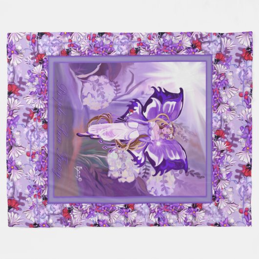 Lila Sonnenmärchen Fleecedecke (Vorderseite (Horizontal))