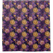 Lila Sonnenmond und Sterne Duschvorhang (Vorderseite)