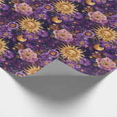 Lila Sonnenmond und Sterne Geschenkpapier (Ecke)