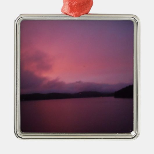Lila Sonnenuntergang am Arrowhad-See Silbernes Ornament (Vorne)