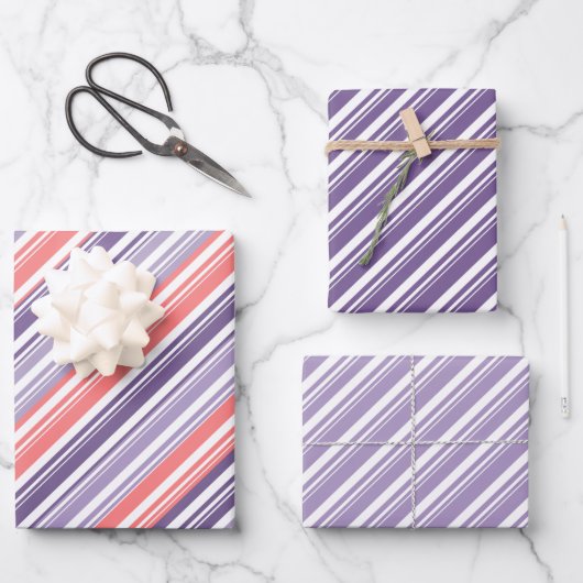 Lila Sonnenuntergang Candy Cane Stripe Geschenkpapier Set (Vorderseite)