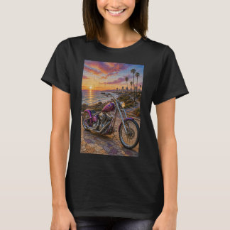 Lila Sonnenuntergang Chopper Mosaik Kunst T-Shirt