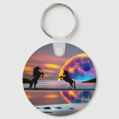 Lila Sonnenuntergang, Einhörner, Vollmond am Stran Schlüsselanhänger (Rückseite)