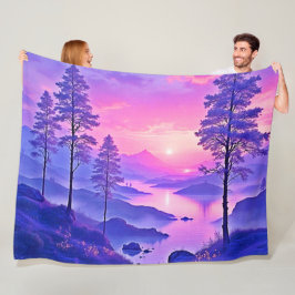 Lila Sonnenuntergang Landschaft Kunst Fleecedecke