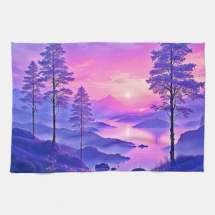 Lila Sonnenuntergang Landschaft Kunst Geschirrtuch