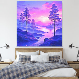 Lila Sonnenuntergang Landschaft Kunst Leinwanddruck