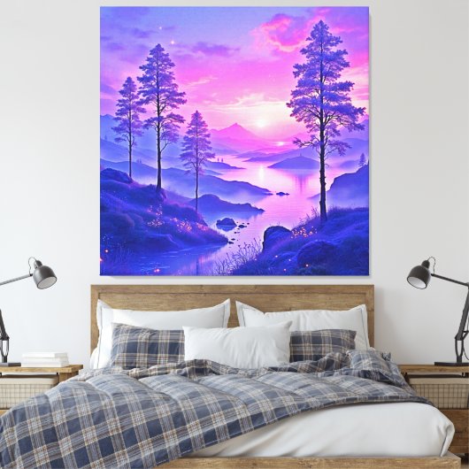 Lila Sonnenuntergang Landschaft Kunst Leinwanddruck (Insitu (Schlafzimmer))