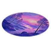 Lila Sonnenuntergang Landschaft Kunst Schneidebrett (Ecke)