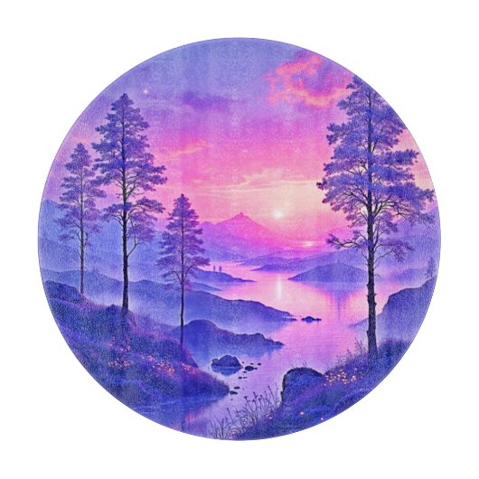 Lila Sonnenuntergang Landschaft Kunst Schneidebrett (Vorderseite)