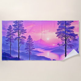 Lila Sonnenuntergang Landschaft Kunst Strandtuch