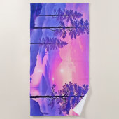 Lila Sonnenuntergang Landschaft Kunst Strandtuch (Vorderseite)