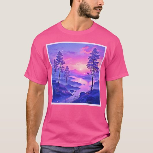 Lila Sonnenuntergang Landschaft Kunst T-Shirt (Vorderseite)