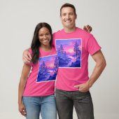 Lila Sonnenuntergang Landschaft Kunst T-Shirt (Unisex)