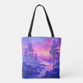 Lila Sonnenuntergang Landschaft Kunst Tasche (Rückseite)