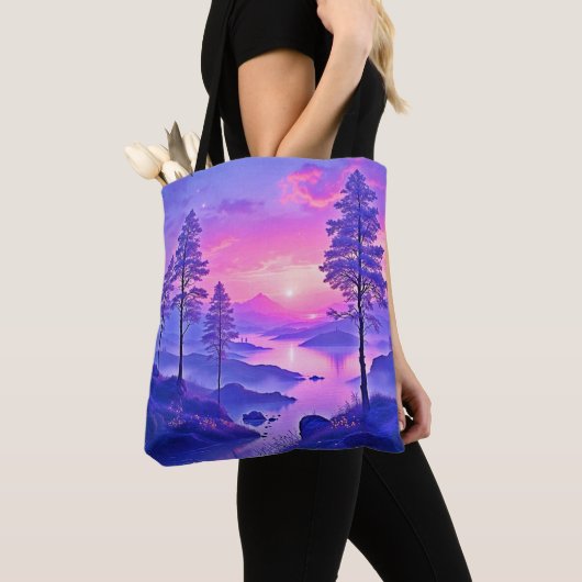 Lila Sonnenuntergang Landschaft Kunst Tasche (Von Nahem)