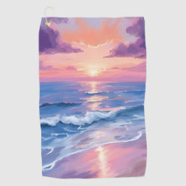 Lila Sonnenuntergang Lila Strand Ozean Aquarell Golfhandtuch