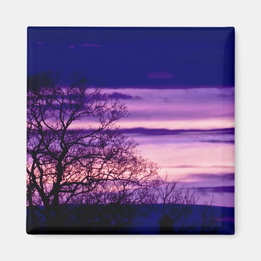 Lila Sonnenuntergang Silhouette Kühlschrankmagnet (Vorne)