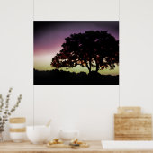 Lila Sonnenuntergang und Silhouette aus Eichenbaum Poster (Küche)