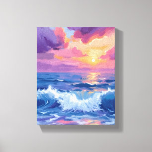 Lila Sonnenuntergangs-Röte   Ozean Glimmer Aquarel Leinwanddruck