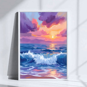 Lila Sonnenuntergangs-Schimmer   Ozean Glimmer Aqu Poster