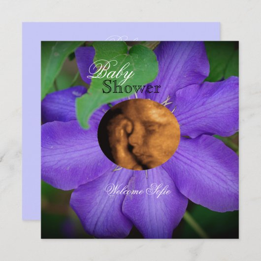 Lila Sonogramm-Kinderdusche "Blume Kind" Einladung (Vorne/Hinten)