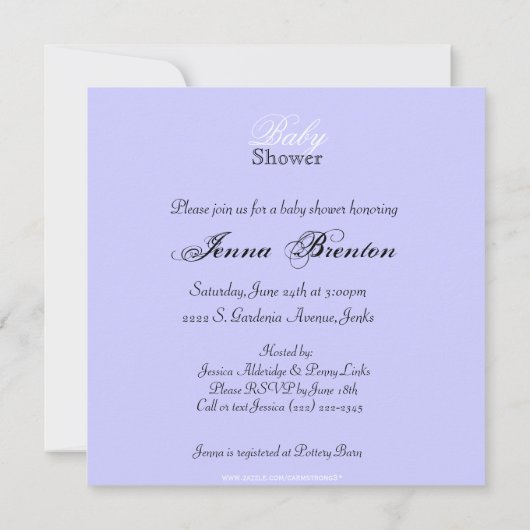 Lila Sonogramm-Kinderdusche "Blume Kind" Einladung (Rückseite)