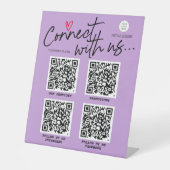 Lila soziale Netzwerke QR Code Modernes Zeichen Sockelschild (Vorderseite)