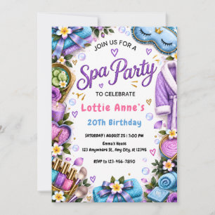 Lila Spa-Party-Geburtstagseinladung für Mädchen Einladung