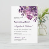 Lila Spanische Hochzeit Einladung (Stehend Vorderseite)