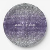 Lila Sparkassensilber-Glitzer Pappteller (Vorderseite)