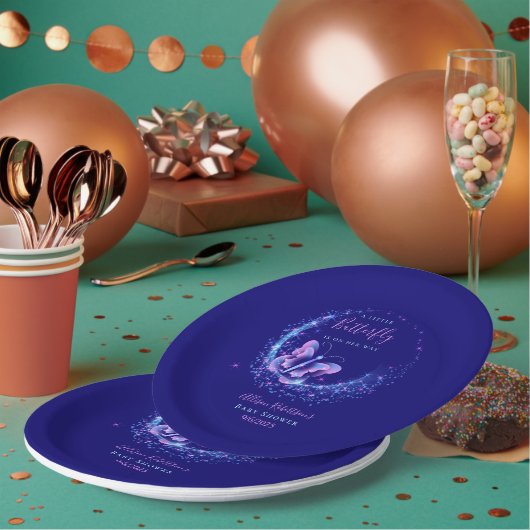 Lila Sparkle Butterfly Girl Babydusche Pappteller (Multi)