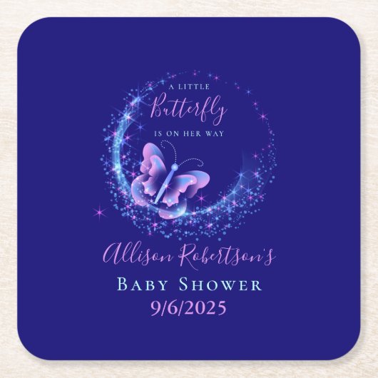 Lila Sparkle Butterfly Girl Babydusche Rechteckiger Pappuntersetzer (Vorderseite)