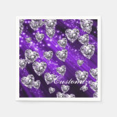 Lila Sparkle Diamond Hearts Napkins Serviette (Vorderseite)