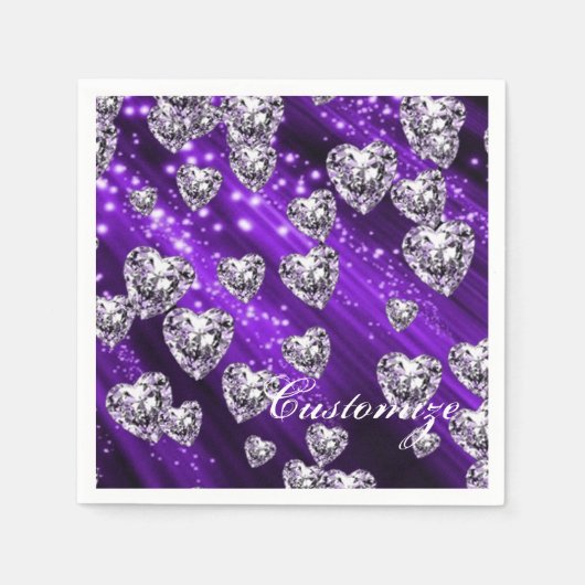 Lila Sparkle Diamond Hearts Napkins Serviette (Vorderseite)