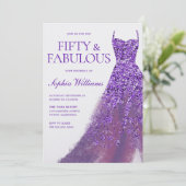 Lila Sparkle Dress 50. Geburtstagsparty Einladung (Stehend Vorderseite)