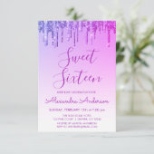 Lila Sparkle Glitzer 16 . Geburtstag Geburtstag Einladung (Stehend Vorderseite)