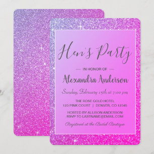 Lila Sparkle Glitzer Hens Party Einladung