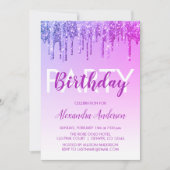 Lila Sparkle-Glitzer jeden Geburtstag Einladung (Vorderseite)