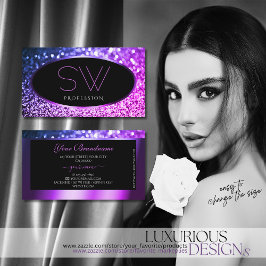 Lila Sparkle-Glitzer-Monogramm in Schwarz Visitenkarte