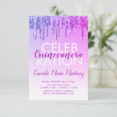 Lila Sparkle Glitzer Quinceanera Feier Einladung (Stehend Vorderseite)