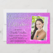 Lila Sparkle Glitzer Quinceañera Feier Einladung (Vorderseite)