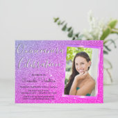 Lila Sparkle Glitzer Quinceañera Feier Einladung (Stehend Vorderseite)