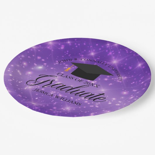Lila Sparkle Graduate Custom Graduate Party Pappteller (Schrägansicht)