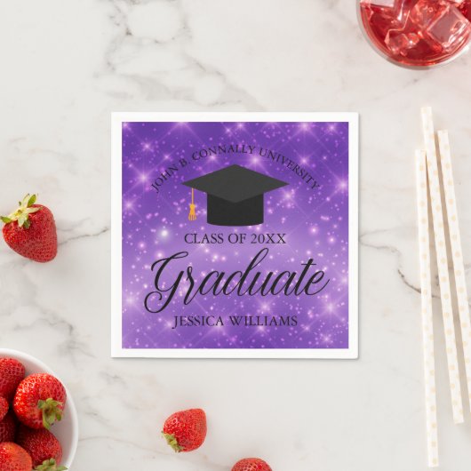 Lila Sparkle Graduate Custom Graduate Party Serviette (Beispiel)