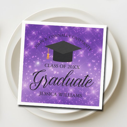 Lila Sparkle Graduate Custom Graduate Party Serviette