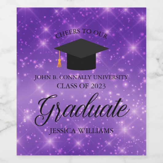 Lila Sparkle Graduate Custom Graduate Party Weinetikett (Einzelnes Label)