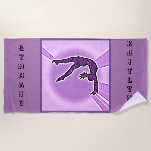 Lila Sparkle Gymnastik Individuelle Name Strandtuch (Vorderseite)