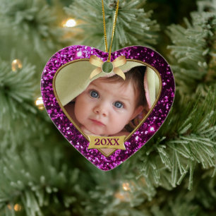 Lila Sparkle Hearts Foto Ornament Obelisk